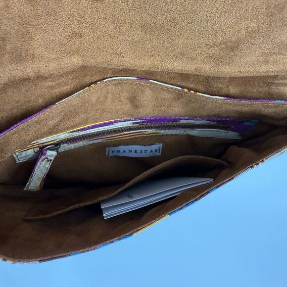 NWOT Frankitas Ikat Handwoven Yellow Leather Trim Crossbody / Clutch Bag - Picture 6 of 8